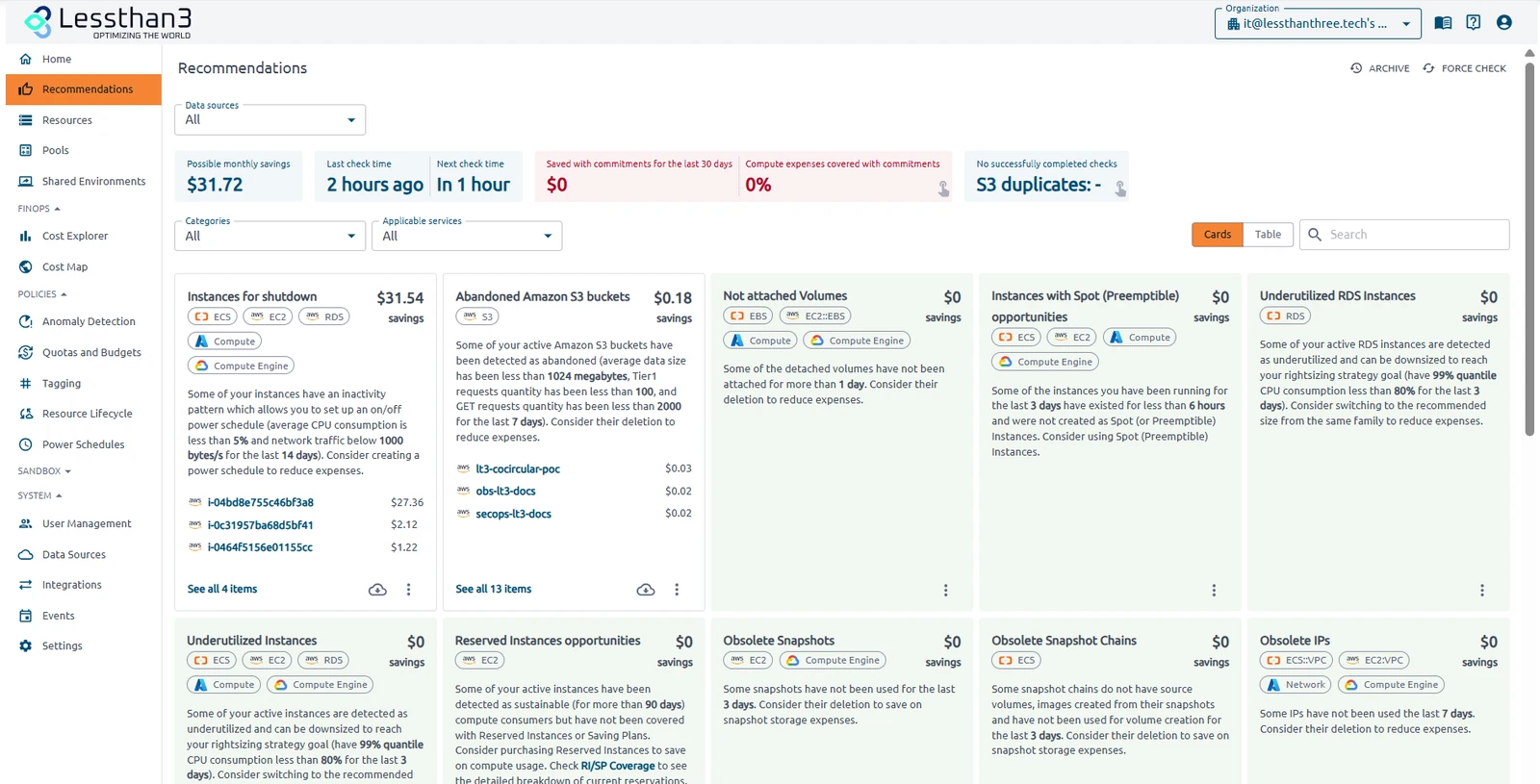 Cloud resource optimisation recommendations and estimated savings